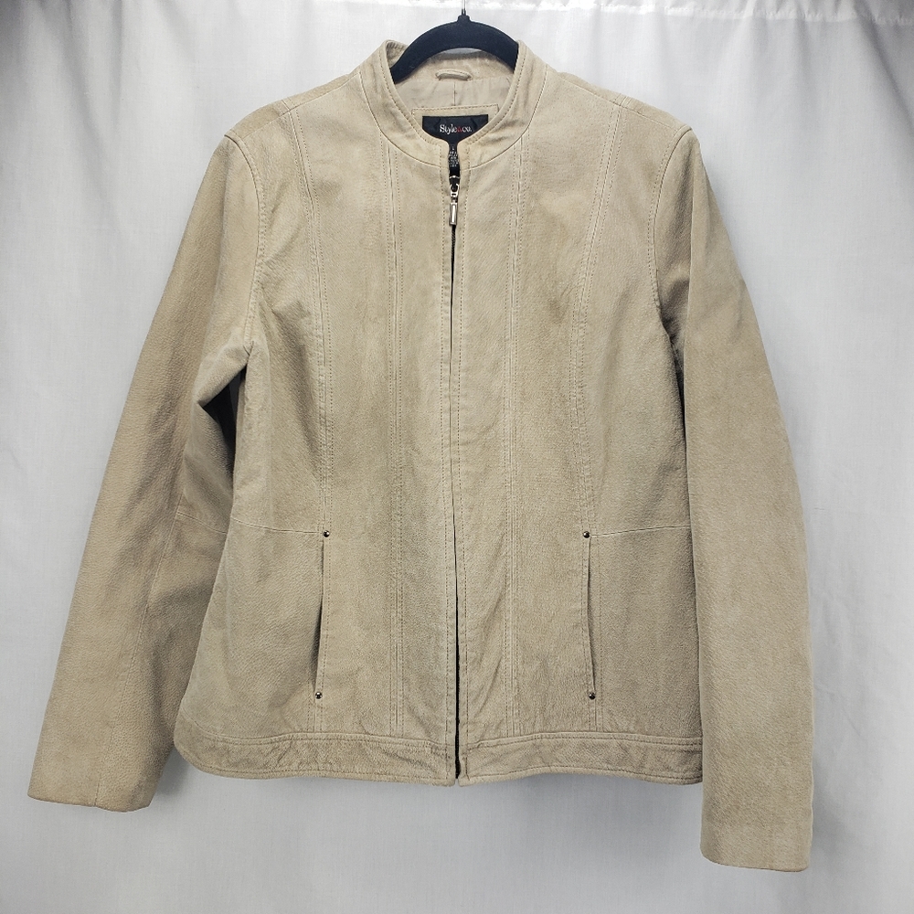 Style & Co. Beige Suede Leather Jacket